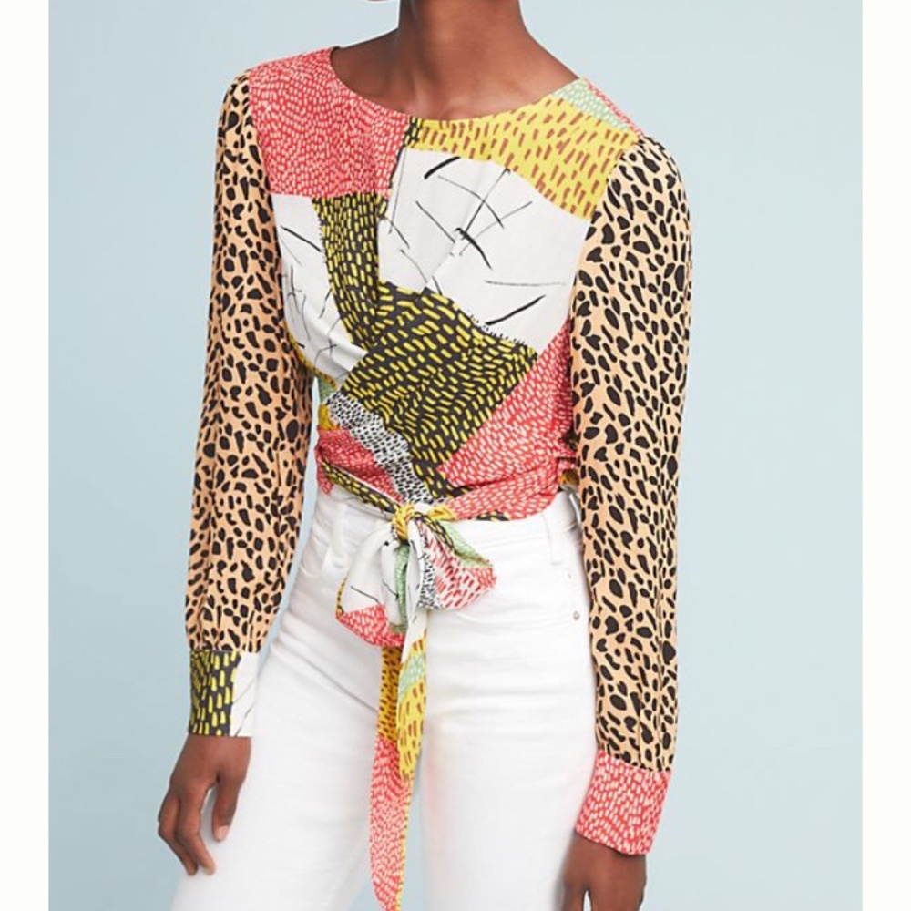 Anthropologie Bl-nk Leopard Patchwork Blouse